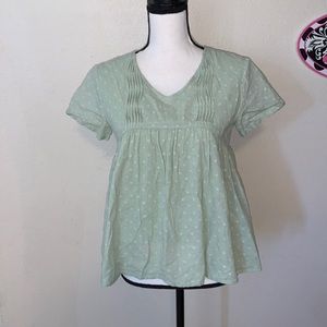Love Olive Co sage green polka dot pleated peplum blouse